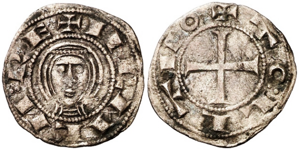 Tipo 1. Dinero de Busto toledano de frente