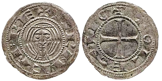 Tipo 1. Dinero de Busto toledano de frente