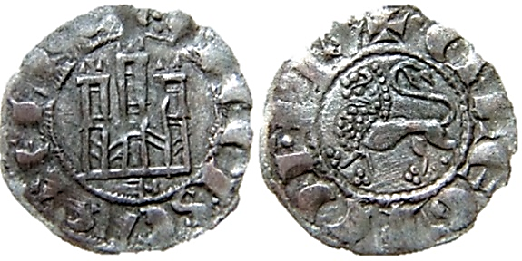 Tipo 1. Dinero fernandino con Castillo y Le&oacute;n y con lema &ldquo;F Regis&rdquo;
