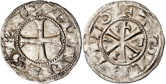 Tipo 12. Dinero de Crismón del taller de Toledo con lema “Toletvo”