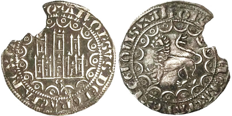 Tipo 13. Primera &ldquo;Moneda de Plata&rdquo; Alfons&iacute; de castillo y le&oacute;n en medios compases