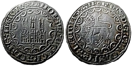 Tipo 13. Primera &ldquo;Moneda de Plata&rdquo; Alfons&iacute; de castillo y le&oacute;n en medios compases
