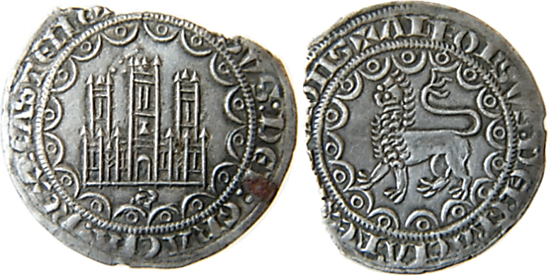 Tipo 13. Primera &ldquo;Moneda de Plata&rdquo; Alfons&iacute; de castillo y le&oacute;n en medios compases