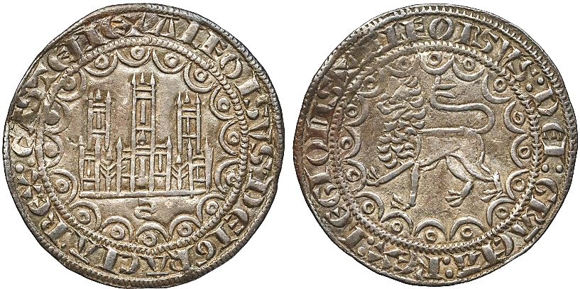 Tipo 13. Primera &ldquo;Moneda de Plata&rdquo; Alfons&iacute; de castillo y le&oacute;n en medios compases