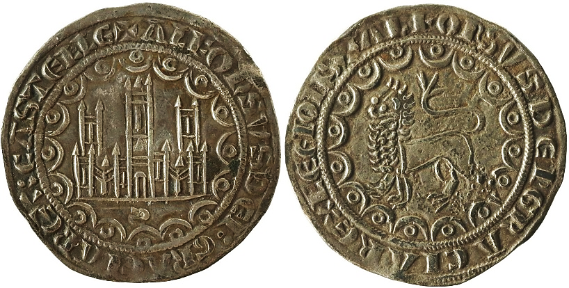 Tipo 13. Primera &ldquo;Moneda de Plata&rdquo; Alfons&iacute; de castillo y le&oacute;n en medios compases