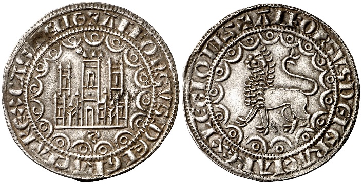 Tipo 13. Primera &ldquo;Moneda de Plata&rdquo; Alfons&iacute; de castillo y le&oacute;n en medios compases