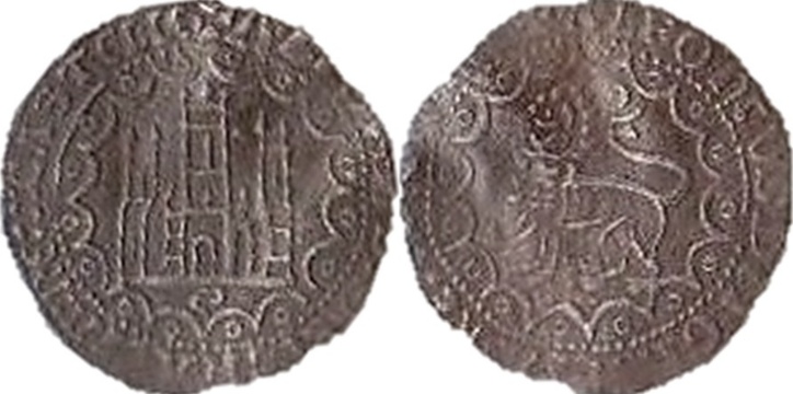 Tipo 13. Primera &ldquo;Moneda de Plata&rdquo; Alfons&iacute; de castillo y le&oacute;n en medios compases