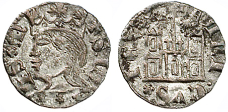 Tipo 29. Cornado de buena ley de las Cortes de Toro de 1373, con busto de rey de perfil y castillo, ambos sin gr&aacute;filas