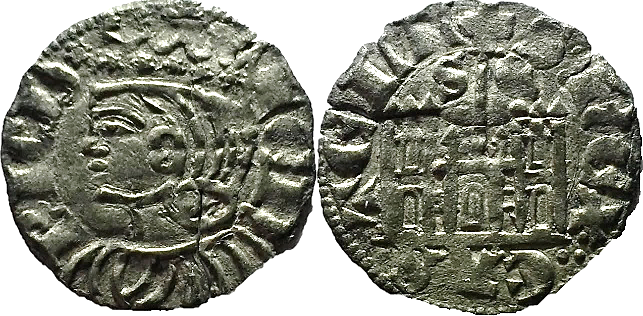 Tipo 29. Cornado de buena ley de las Cortes de Toro de 1373, con busto de rey de perfil y castillo, ambos sin gr&aacute;filas
