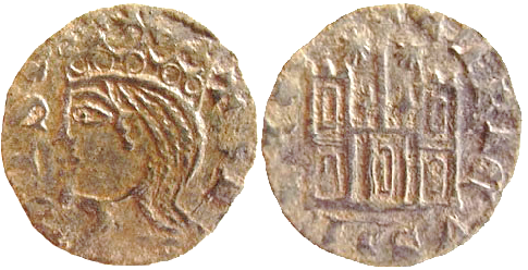 Tipo 29. Cornado de buena ley de las Cortes de Toro de 1373, con busto de rey de perfil y castillo, ambos sin gr&aacute;filas