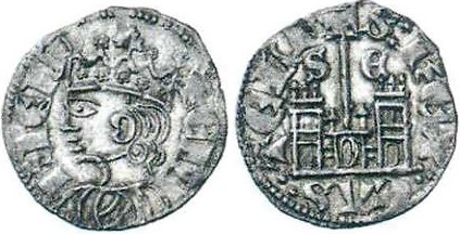 Tipo 29. Cornado de buena ley de las Cortes de Toro de 1373, con busto de rey de perfil y castillo, ambos sin gr&aacute;filas