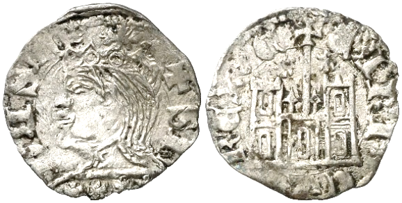 Tipo 29. Cornado de buena ley de las Cortes de Toro de 1373, con busto de rey de perfil y castillo, ambos sin gr&aacute;filas