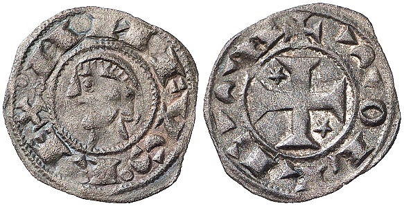 Tipo 30. Dinero toledano de buena t&eacute;cnica con leyenda &ldquo;Tolleta&rdquo;, y con estrellas de cinco puntas en primer y cuarto cuadrante