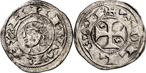 Tipo 30. Dinero toledano de buena t&eacute;cnica con leyenda &ldquo;Tolleta&rdquo;, y con estrellas de cinco puntas en primer y cuarto cuadrante