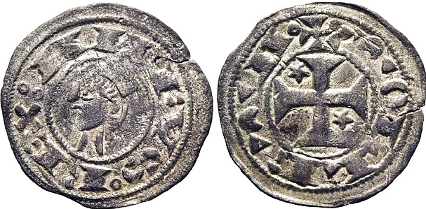 Tipo 30. Dinero toledano de buena t&eacute;cnica con leyenda &ldquo;Tolleta&rdquo;, y con estrellas de cinco puntas en primer y cuarto cuadrante