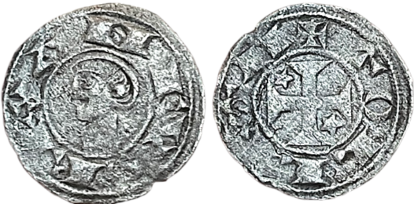 Tipo 30. Dinero toledano de buena t&eacute;cnica con leyenda &ldquo;Tolleta&rdquo;, y con estrellas de cinco puntas en primer y cuarto cuadrante