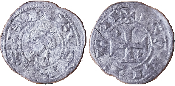 Tipo 30. Dinero toledano de buena t&eacute;cnica con leyenda &ldquo;Tolleta&rdquo;, y con estrellas de cinco puntas en primer y cuarto cuadrante