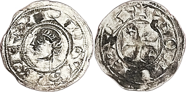 Tipo 30. Dinero toledano de buena t&eacute;cnica con leyenda &ldquo;Tolleta&rdquo;, y con estrellas de cinco puntas en primer y cuarto cuadrante