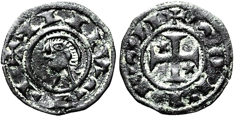 Tipo 30. Dinero toledano de buena t&eacute;cnica con leyenda &ldquo;Tolleta&rdquo;, y con estrellas de cinco puntas en primer y cuarto cuadrante