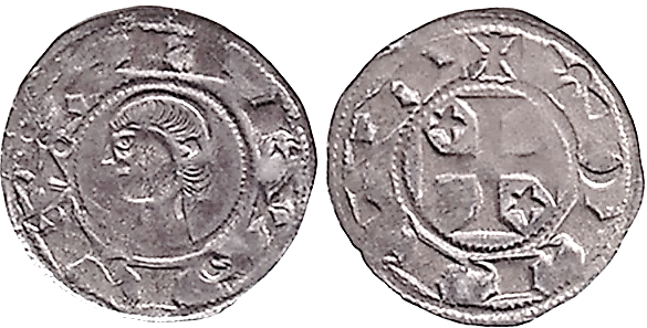 Tipo 30. Dinero toledano de buena t&eacute;cnica con leyenda &ldquo;Tolleta&rdquo;, y con estrellas de cinco puntas en primer y cuarto cuadrante