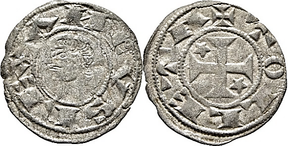 Tipo 30. Dinero toledano de buena t&eacute;cnica con leyenda &ldquo;Tolleta&rdquo;, y con estrellas de cinco puntas en primer y cuarto cuadrante