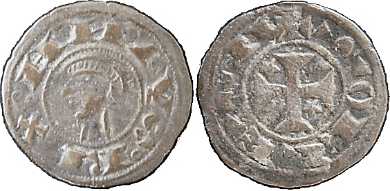 Tipo 30. Dinero toledano de buena t&eacute;cnica con leyenda &ldquo;Tolleta&rdquo;, y con estrellas de cinco puntas en primer y cuarto cuadrante