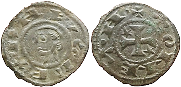Tipo 30. Dinero toledano de buena t&eacute;cnica con leyenda &ldquo;Tolleta&rdquo;, y con estrellas de cinco puntas en primer y cuarto cuadrante