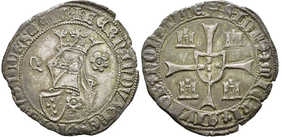 Tipo 5. Barbuda con busto de rey con celada