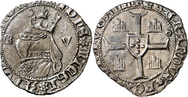 Tipo 5. Barbuda con busto de rey con celada