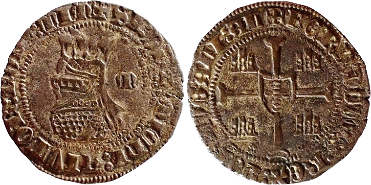 Tipo 5. Barbuda con busto de rey con celada