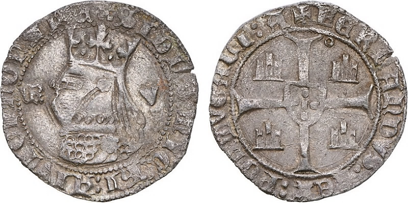 Tipo 5. Barbuda con busto de rey con celada