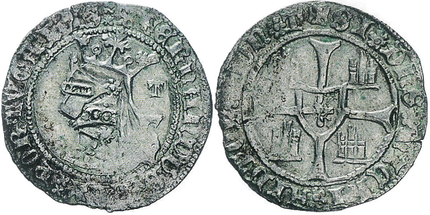 Tipo 5. Barbuda con busto de rey con celada