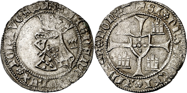 Tipo 5. Barbuda con busto de rey con celada