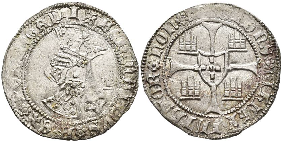 Tipo 5. Barbuda con busto de rey con celada