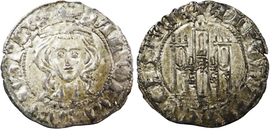 Tipo 5. Dinero Coronado de frente y con gr&aacute;fila del Rey Alfonso de Castilla y Le&oacute;n