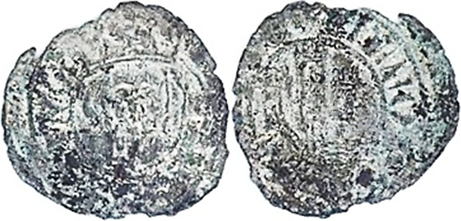 Tipo 5. Dinero Coronado de frente y con gr&aacute;fila del Rey Alfonso de Castilla y Le&oacute;n