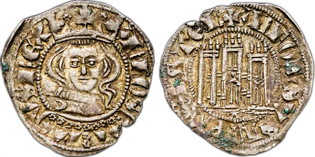 Tipo 5. Dinero Coronado de frente y con gr&aacute;fila del Rey Alfonso de Castilla y Le&oacute;n