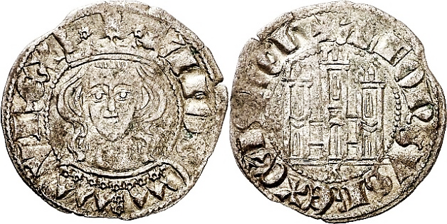 Tipo 5. Dinero Coronado de frente y con gr&aacute;fila del Rey Alfonso de Castilla y Le&oacute;n