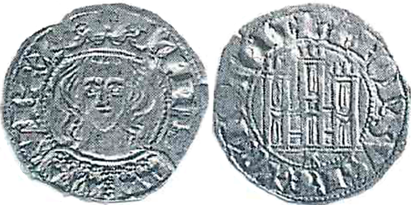 Tipo 5. Dinero Coronado de frente y con gr&aacute;fila del Rey Alfonso de Castilla y Le&oacute;n