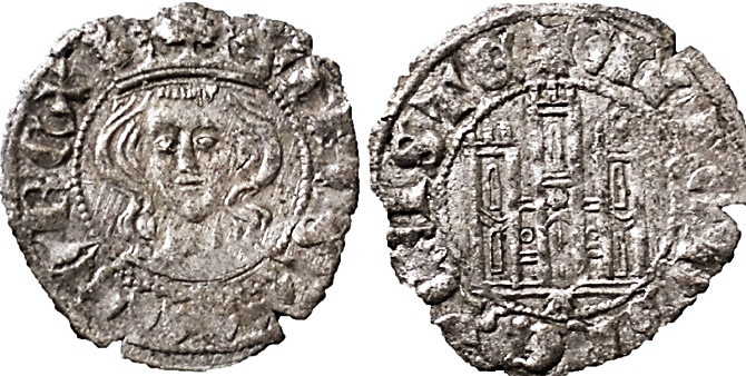 Tipo 5. Dinero Coronado de frente y con gr&aacute;fila del Rey Alfonso de Castilla y Le&oacute;n
