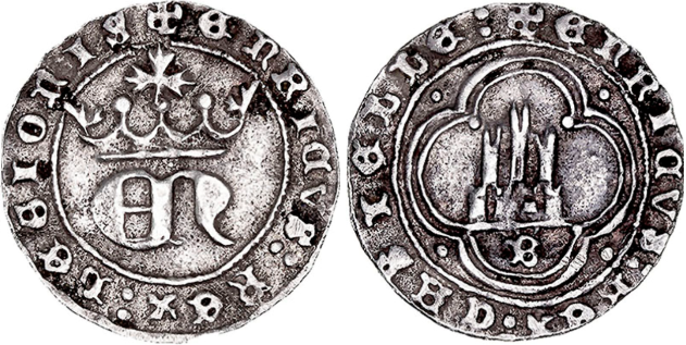 Tipo 23. Medio de Real de Plata con &ldquo;EN&rdquo; coronadas.
