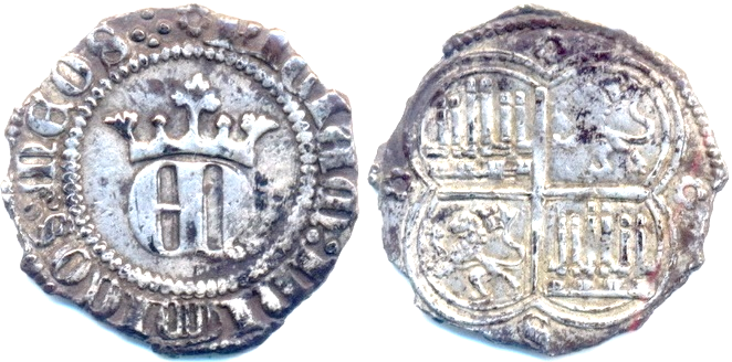 Tipo 23. Medio de Real de Plata con &ldquo;EN&rdquo; coronadas.
