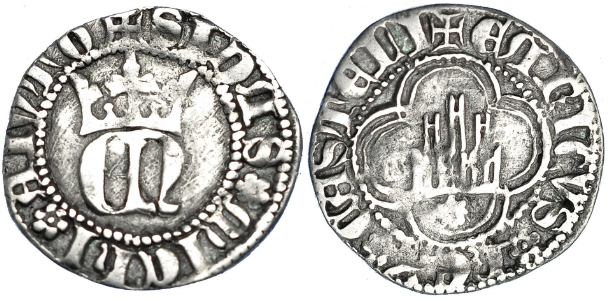 Tipo 23. Medio de Real de Plata con &ldquo;EN&rdquo; coronadas.