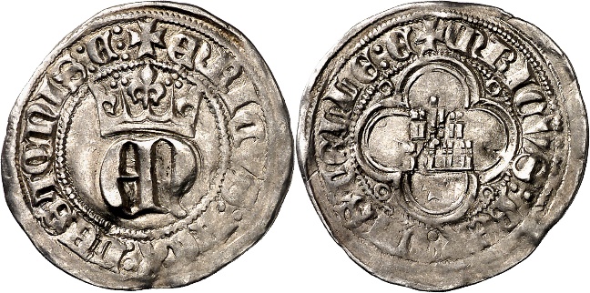 Tipo 23. Medio de Real de Plata con &ldquo;EN&rdquo; coronadas.