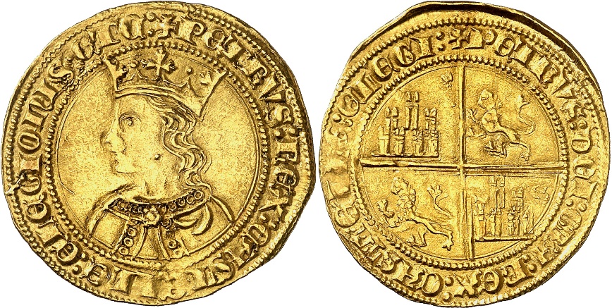 Tipo 10. Dobla de oro con el busto del Rey Pedro I de a 35 maravedís