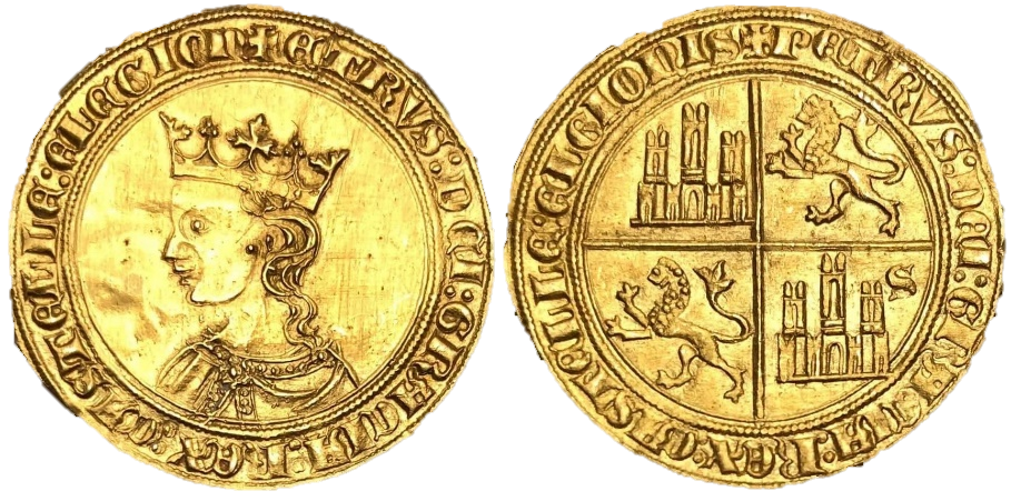 Tipo 10. Dobla de oro con el busto del Rey Pedro I de a 35 maravedís