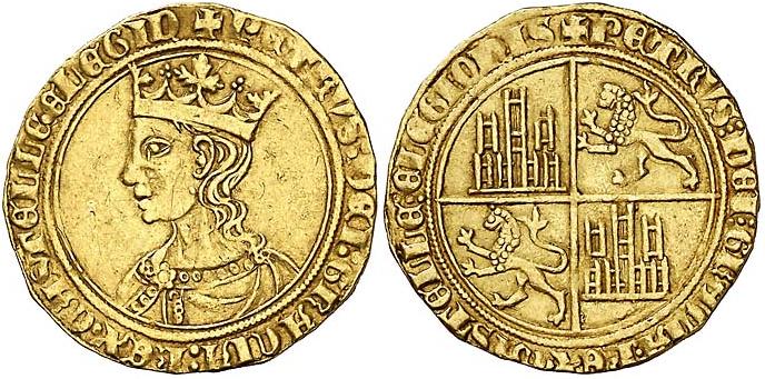 Tipo 10. Dobla de oro con el busto del Rey Pedro I de a 35 maravedís