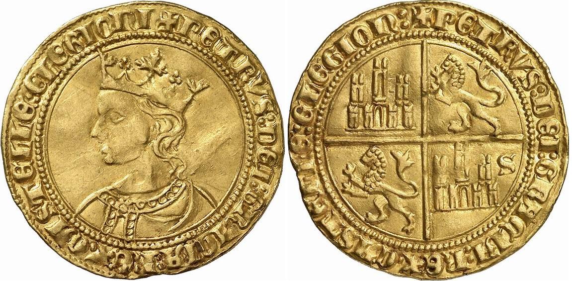Tipo 10. Dobla de oro con el busto del Rey Pedro I de a 35 maravedís