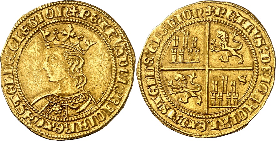 Tipo 10. Dobla de oro con el busto del Rey Pedro I de a 35 maravedís