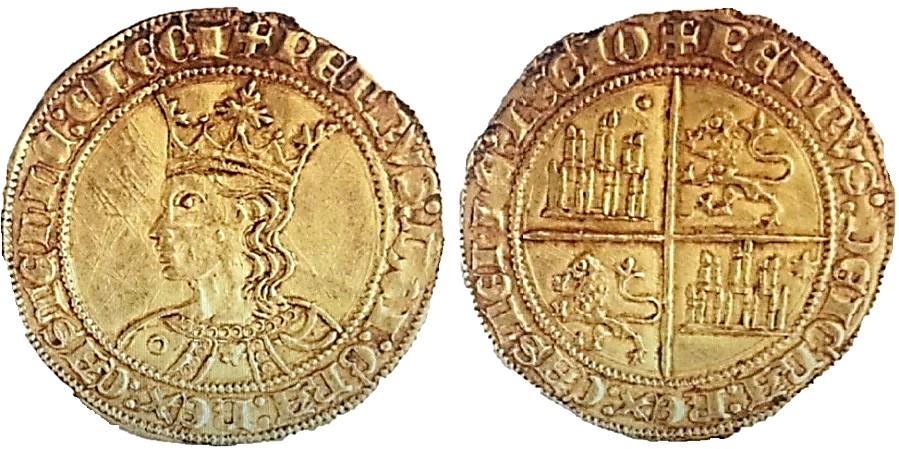 Tipo 10. Dobla de oro con el busto del Rey Pedro I de a 35 maravedís
